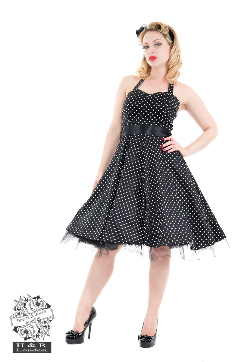 Black White Small Polka Dot Swing Dress